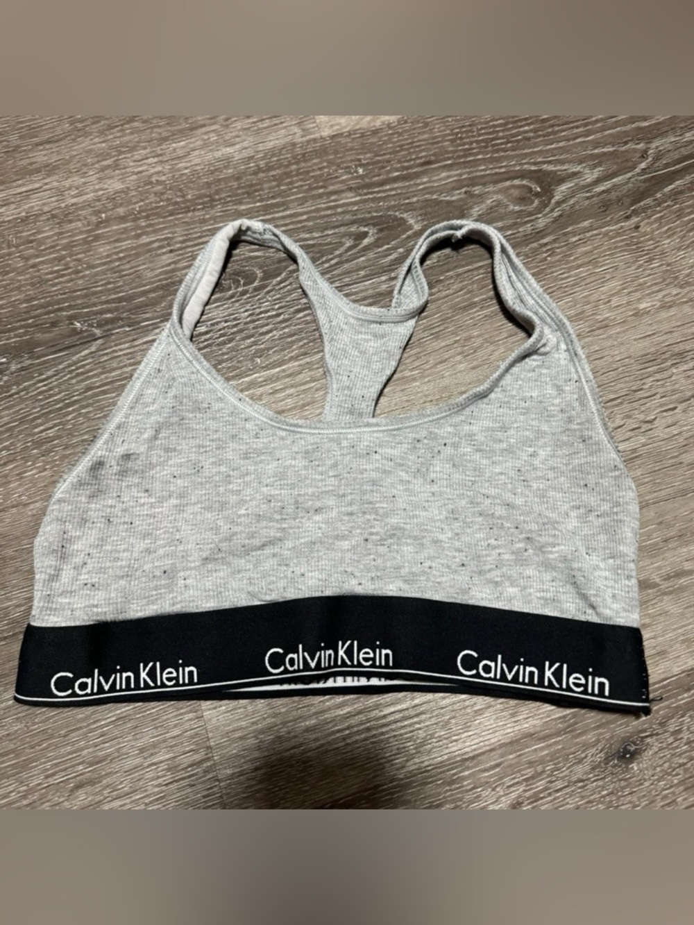 Gray and black Calvin Klein bra